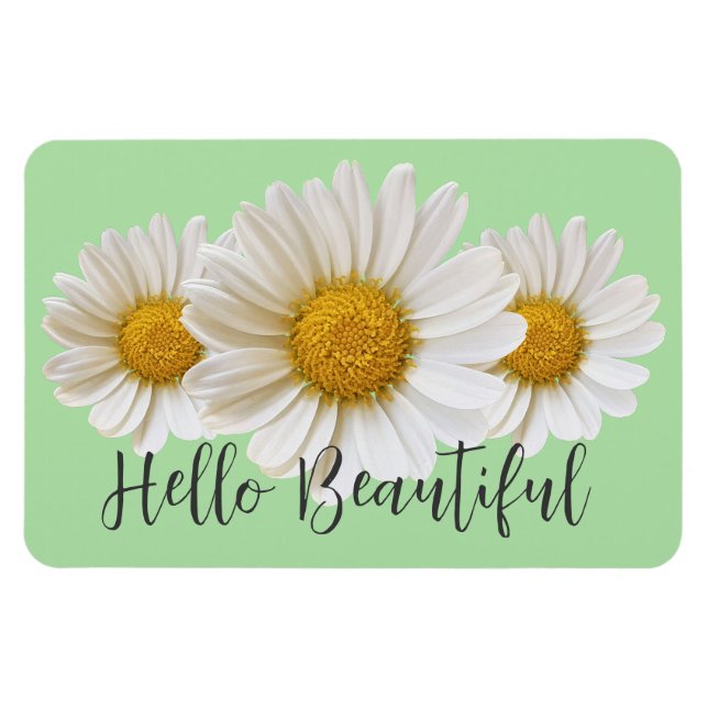 Magnet Flexible Bonjour Belles marguerites blanches Sage Vert Flor (Horizontal)