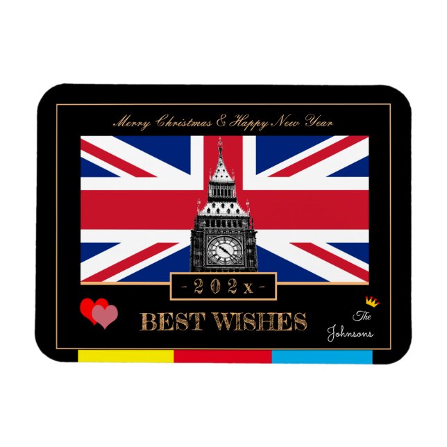 Magnet Flexible Bonne année 2026, drapeau britannique, Big Ben UK (Horizontal)