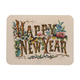 Magnet Flexible Bonne Année, Impression Vintage Currier & Ives