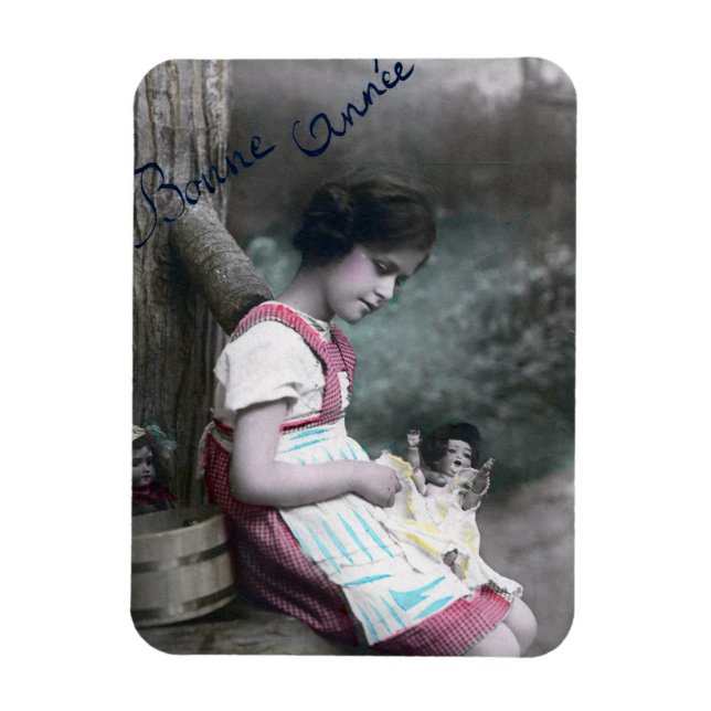 Magnet Flexible Bonne Année Vintage fille avec dollar (Vertical)