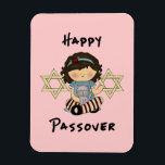 Magnet Flexible Bonne Pâque Fille<br><div class="desc">Joyeux Passover filles et garçons apprécient leur matzoh seder avec d'adorables chats et la joie de la famille.</div>