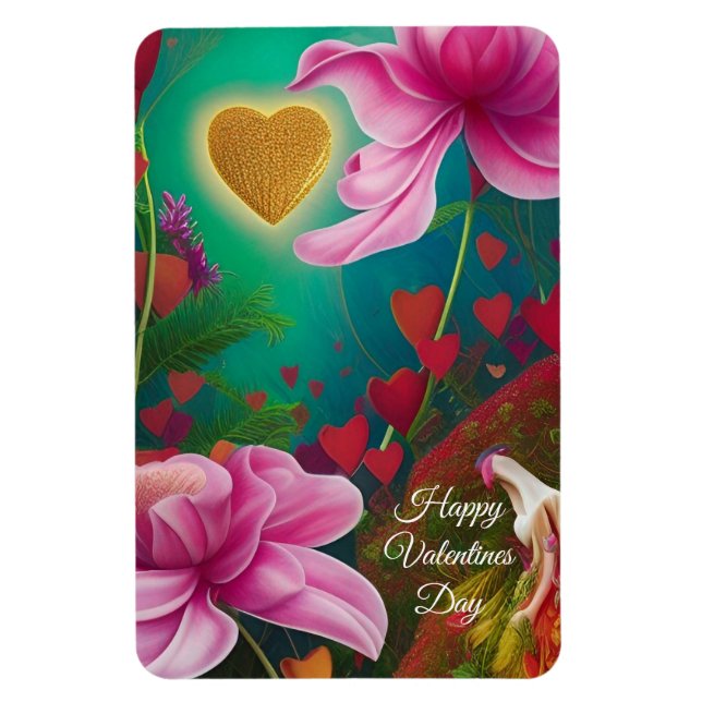 Magnet Flexible Bonne Saint Valentin - Fleurs et Coeurs roses (Vertical)