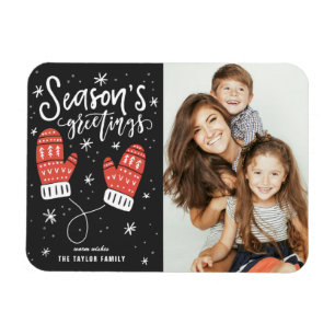 Magnet Flexible Bonnes Fêtes photo Red Winter Mittens