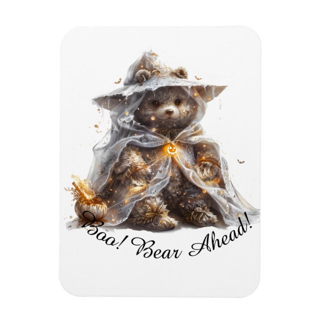 Magnet Flexible Boo ! Attention ! Ours en peluche. Ghost Teddy (Vertical)
