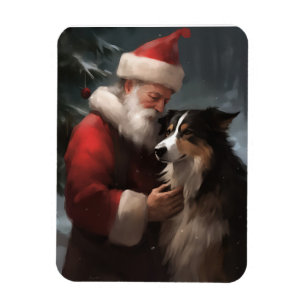 Magnet Flexible Border Collie avec le Père Noël Noël Festif