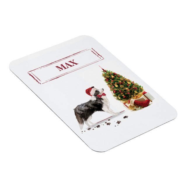 Magnet Flexible Border Collie Funny Christmas Dog with Tree (Côté Droit)
