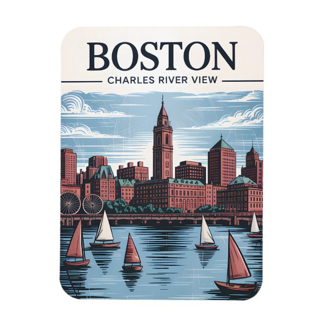 Magnet Flexible Boston Charles River Voiliers City Skyline Travel (Vertical)