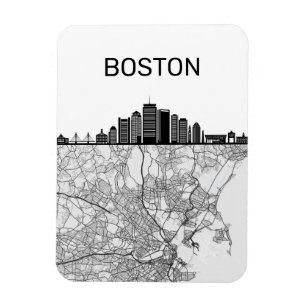 Magnet Flexible Boston Massachusetts City Skyline avec carte