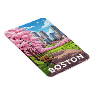 Magnet Flexible Boston skyline sous fleurs de cerisiers en fleurs