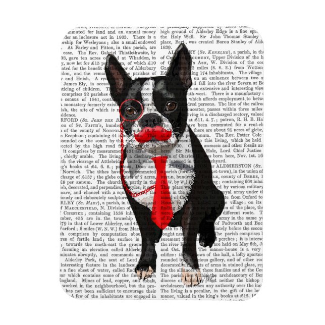 Magnet Flexible Boston Terrier avec Cravate rouge et moustache 2 (Vertical)