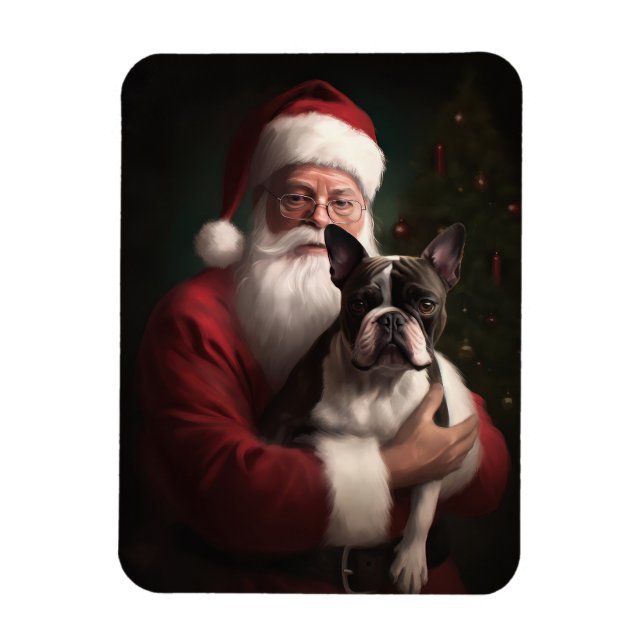Magnet Flexible Boston Terrier avec Noël Festif du Père Noël (Vertical)