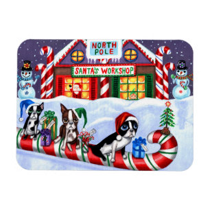 Magnet Flexible Boston Terriers Sucre de canne Père Noël Christmas