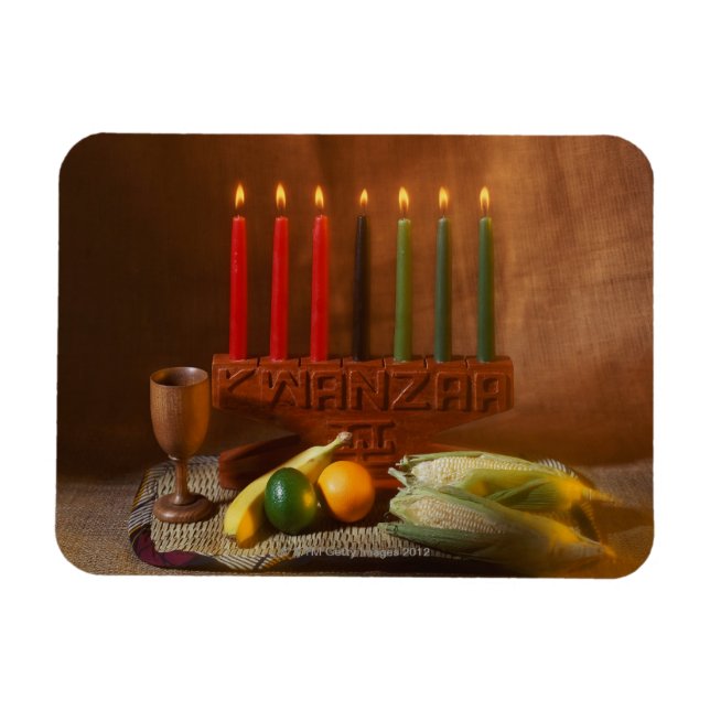 Magnet Flexible Bougies Kwanzaa et nourriture (Horizontal)