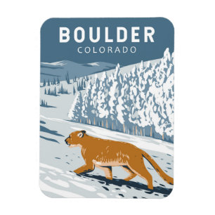 Magnet Flexible Boulder Colorado Cougar Retro Travel Art Vintage