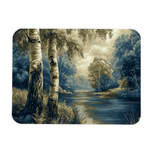 Magnet Flexible Bouleaux Bleus Dorés au Bord de la Rivière