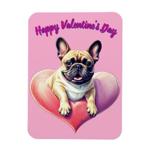 Magnet Flexible Bouledogue français coeur Saint-Valentin