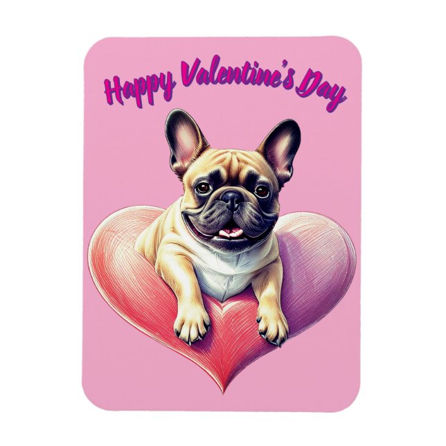 Magnet Flexible Bouledogue français coeur Saint-Valentin  (Vertical)