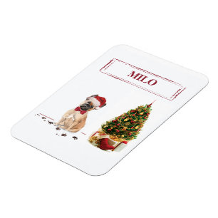 Magnet Flexible Bouledogue Français Noël drôle Chien avec Arbre