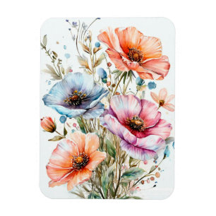 Magnet Flexible bouquet de pavots multicolores aquarelles