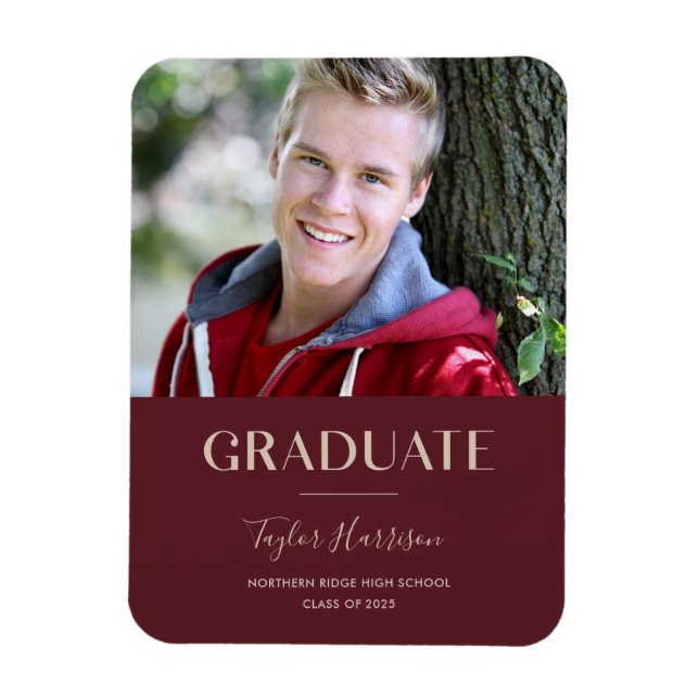 Magnet Flexible Bourgogne 2025 Gradué 1-Photo Grad Faire-part (Vertical)