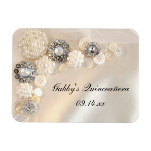 Magnet Flexible Boutons de perles blanches et de diamants Quinceañ