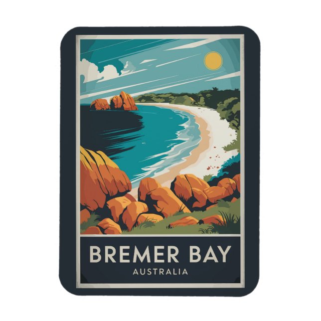 Magnet Flexible Bremer Bay Australie Illustration Voyage Art Retro (Vertical)