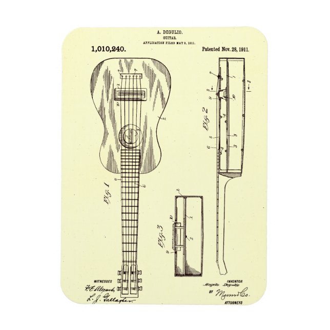 Magnet Flexible Brevet de guitare acoustique vintage 1911 (Vertical)