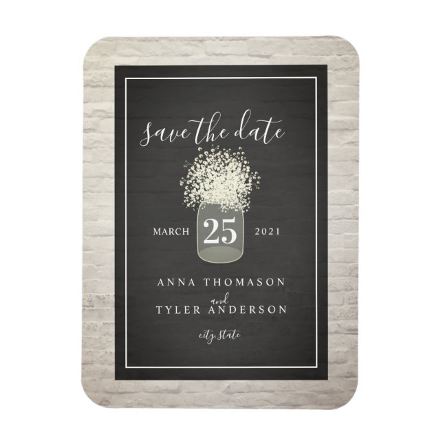 Magnet Flexible Brick blanc Bébé's Breath Wedding Save The Date (Vertical)