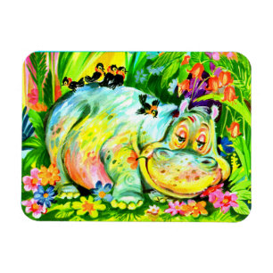 Magnet Flexible bright colorful hippopotamus and birds