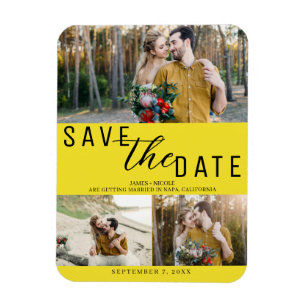 Magnet Flexible Bright Yellow Enregistrer la date Mariage 3 photos