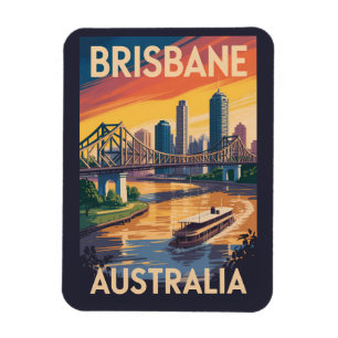 Magnet Flexible Brisbane Australie Illustration Voyage Art Vintage