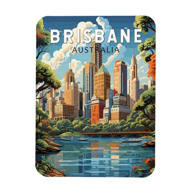 Magnet Flexible Brisbane Australie Travel Art Vintage (Vertical)