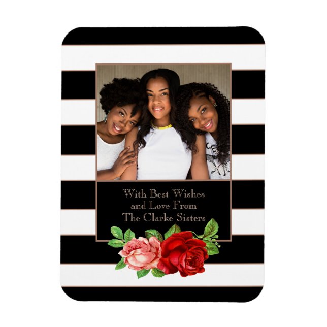 Magnet Flexible Bronze floral noir et blanc - Photo personnalisée (Vertical)