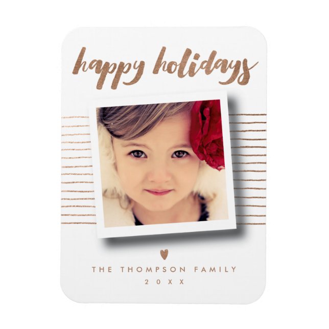 Magnet Flexible Bronze Happy Holidays Script Christmas Photo Card (Vertical)
