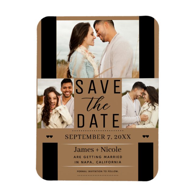 Magnet Flexible Brown moderne Enregistrer la date 3 Mariage photo (Vertical)