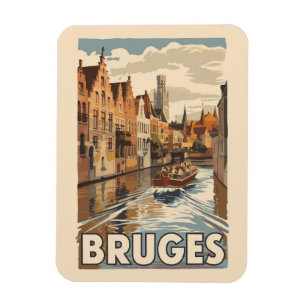 Magnet Flexible Bruges Belgique Illustration Voyage Art Vintage