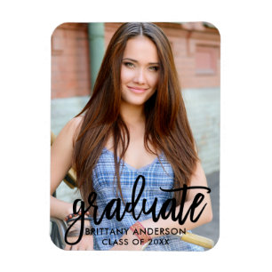 Magnet Flexible Brush Script Modern Photo Graduation Faire-part