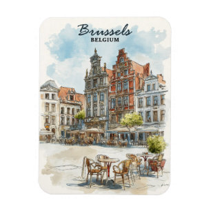 Magnet Flexible Bruxelles Belgique - Vintage Watercolor Cityscape