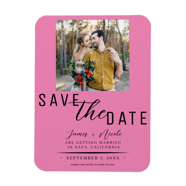 Magnet Flexible Bubblegum rose Enregistrer la date Mariage photo (Vertical)