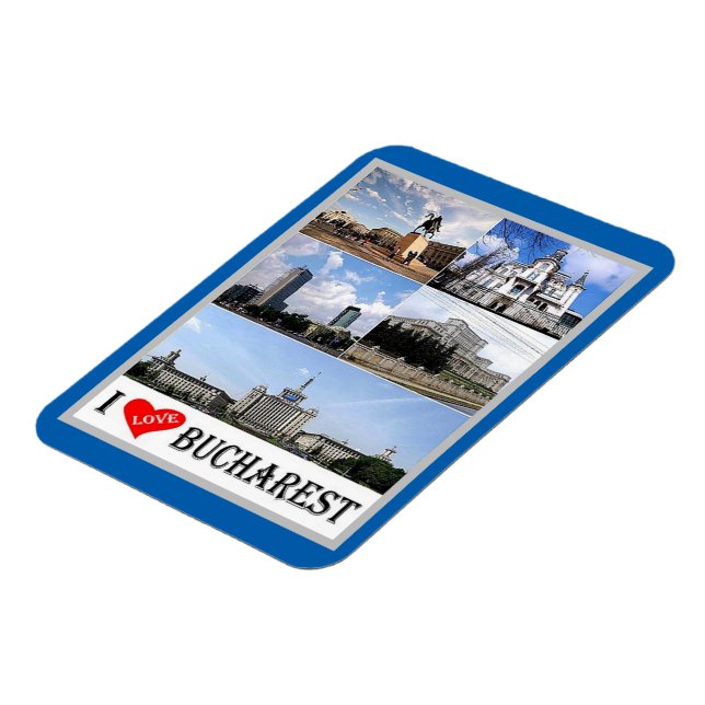 Magnet Flexible Bucarest - I Love - Roumanie - (Côté Gauche)