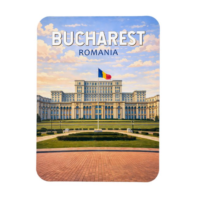 Magnet Flexible Bucarest Illustration Voyage Art Rétro Roumanie (Vertical)