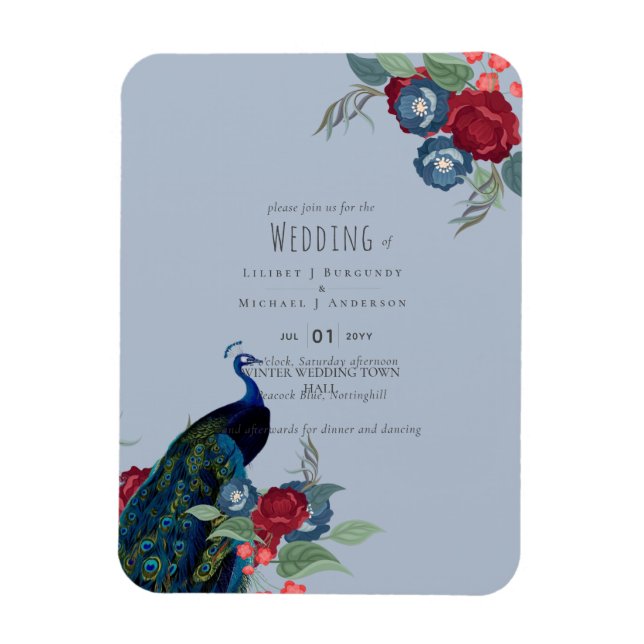 Magnet Flexible Budget Mariage de automne d'hiver Peacock Bleu Bou (Vertical)