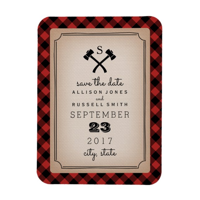 Magnet Flexible Buffalo Plaid Monogramme Ax Enregistrer La Date (Vertical)
