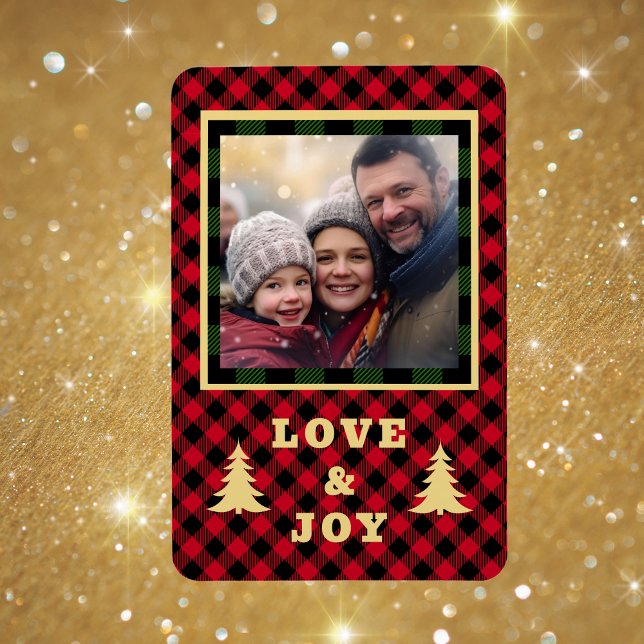 Magnet Flexible Buffle Rouge Vert Plaid Christmas Photo Love Joy (Créateur téléchargé)
