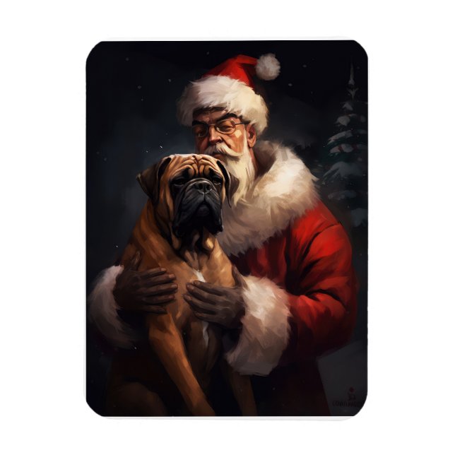 Magnet Flexible Bullmastiff avec Noël Festif du Père Noël (Vertical)