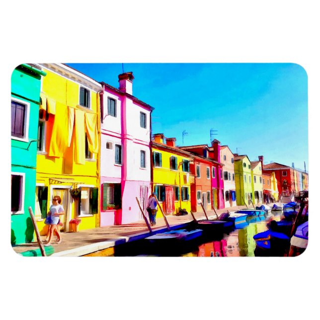 Magnet Flexible Burano, peinture d'aquarelle de Venise (Horizontal)