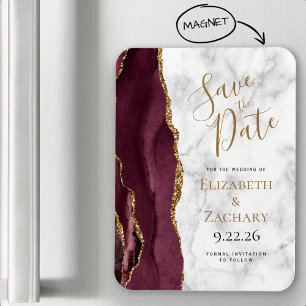 Magnet Flexible Burgundy Gold Agate Marble Enregistrer la date