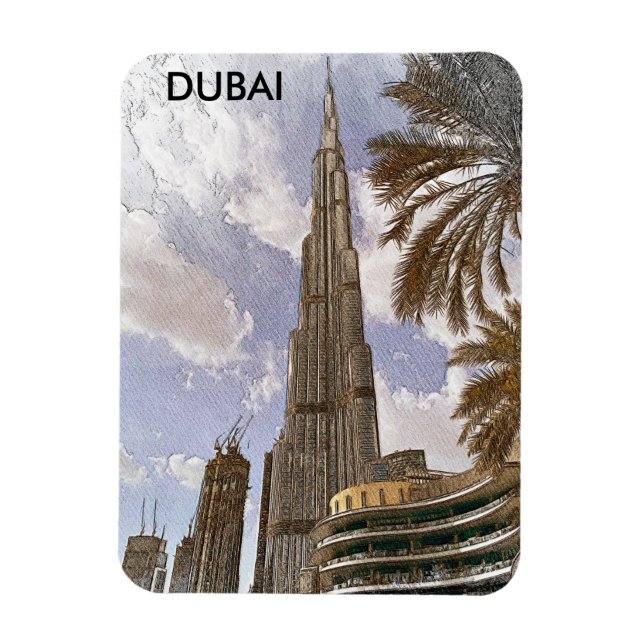 Magnet Flexible Burj Khalifa Dubai Vintage voyage Skyline (Vertical)
