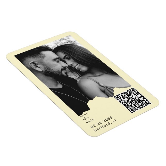 Magnet Flexible Buttery Yellow Couple Photo QR Code Wedding  (Côté Droit)