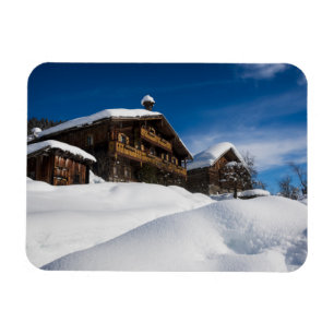 Magnet Flexible cabines traditionnels en bois dans la neige